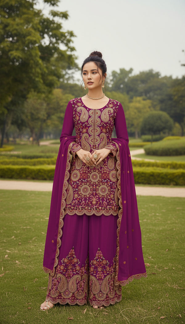 Magenta Designer Exclusive Chinon Palazzo Style Dress