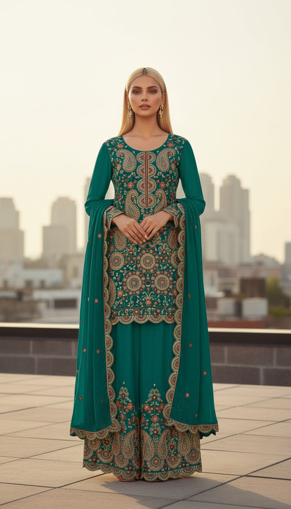 Teal Designer Exclusive Chinon Palazzo Style Dress