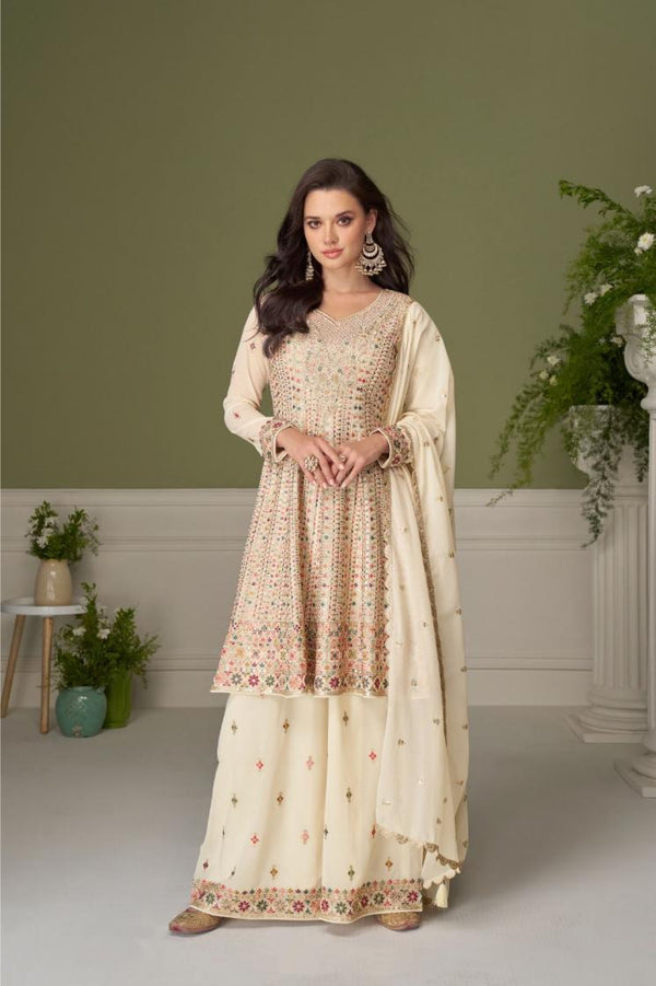 Vistavelle Cream Georgette Fully Stitch Palazzo Dress