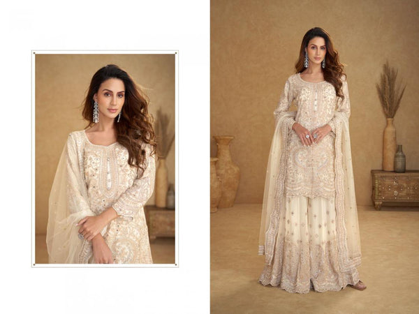 Ivory Real Net Palazzo Suit with Top, Pant, Dupatta